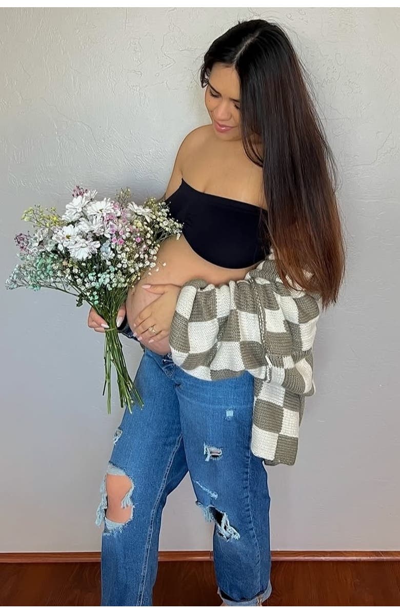 PinkBlush Checkered Print Oversized Cardigan, Alternate, color, Olive Green