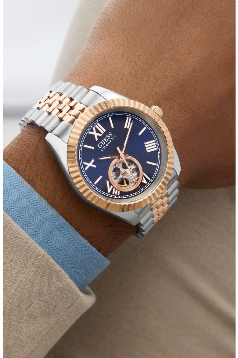 Open Heart Two-Tone Automatic Bracelet Watch, 42mm, Alternate, color, 2-TONE/ BLUE