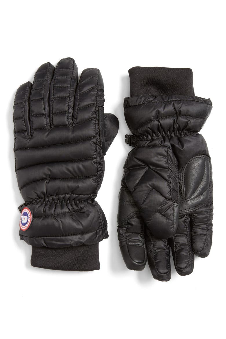 Lightweight Quilted Down Gloves, Main, color, BLACK