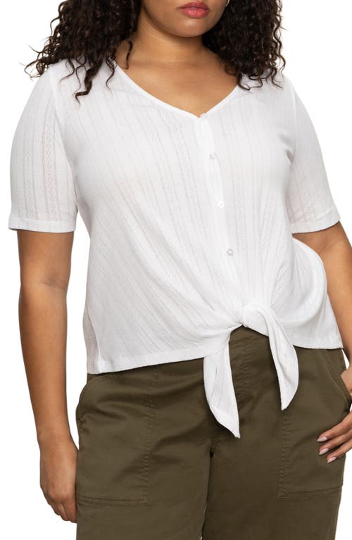 Sanctuary Tie Front Cotton Pointelle Top In White