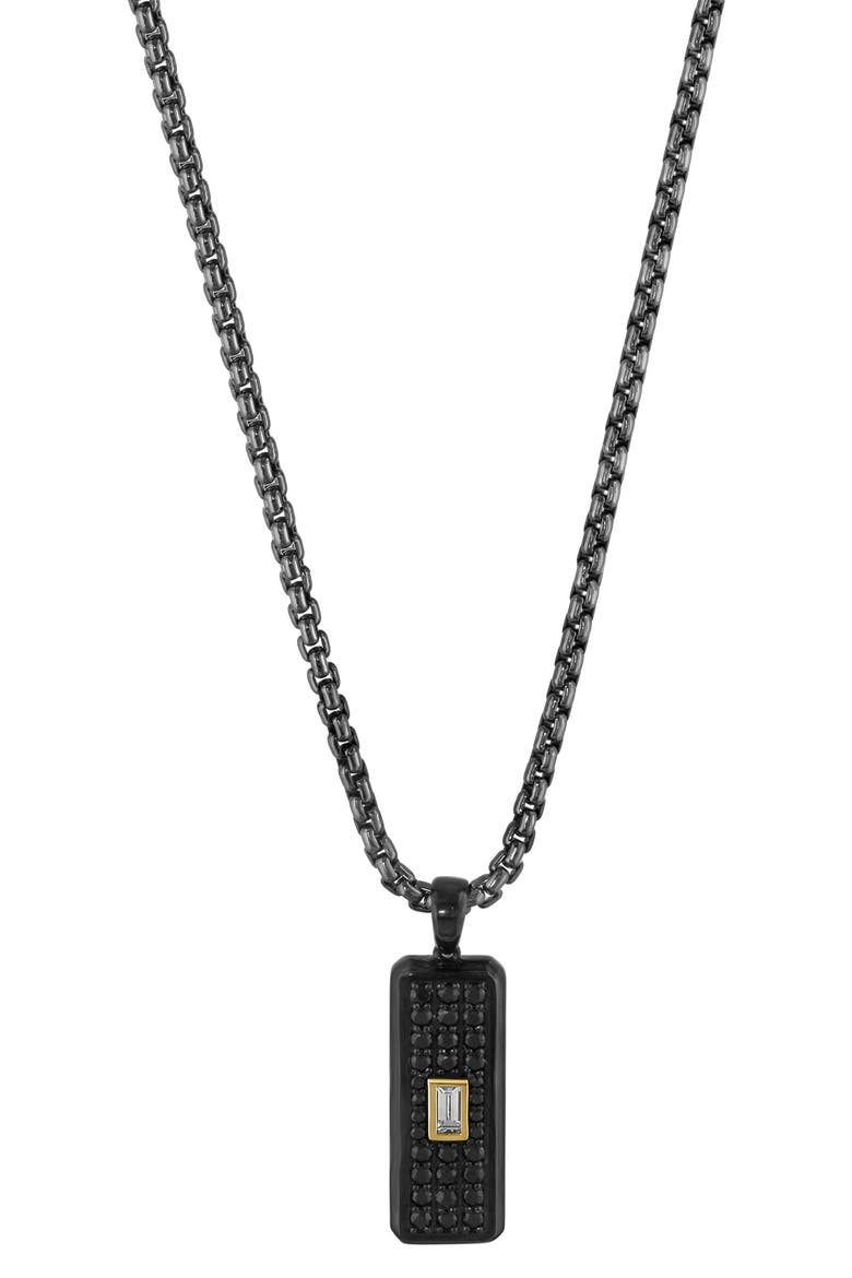 Men's Two-Tone Black Spinel & White Sapphire Dog Tag Pendant Necklace, Main, color, BLACK