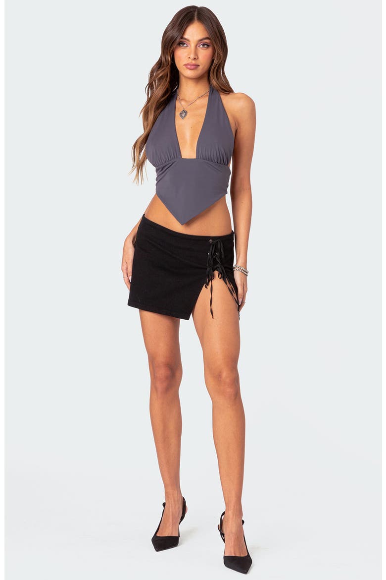 Open Back Triangle Halter Top, Alternate, color, DARK-GRAY