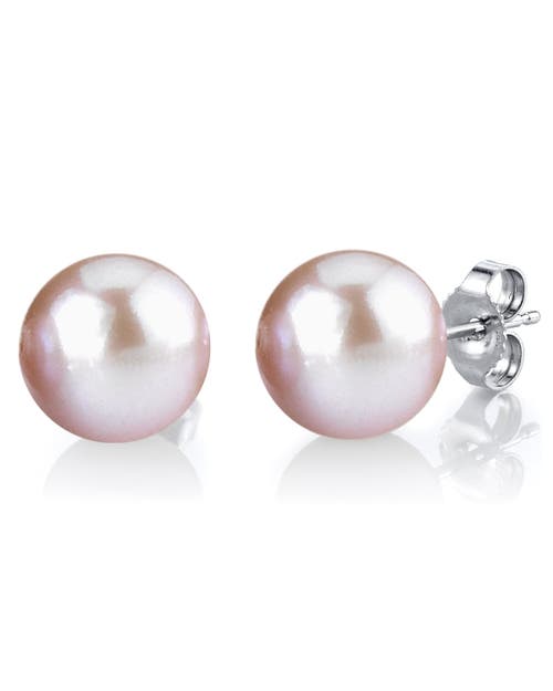 The Pearl Source 13mm Pink Freshwater Round Pearl Stud Earrings In White Gold