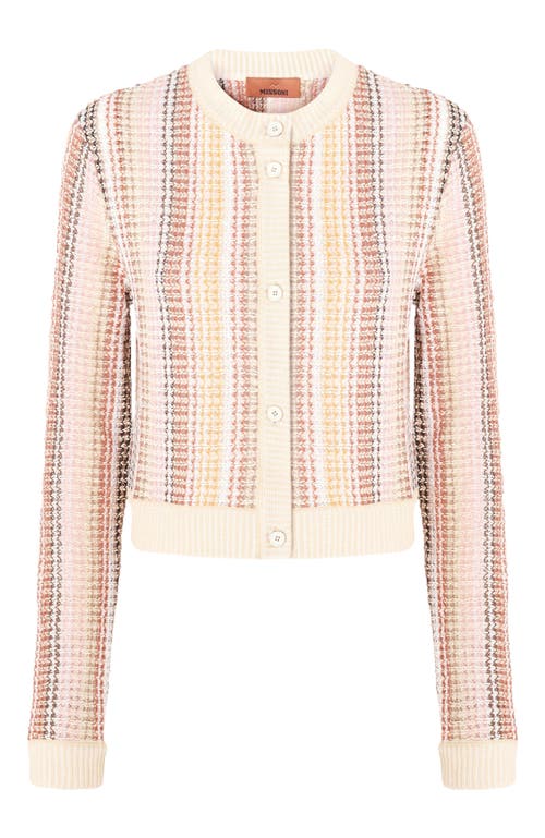 Missoni Crewneck Cardigan In Cotton Blend Caperdoni Motif In Multicoloured 2