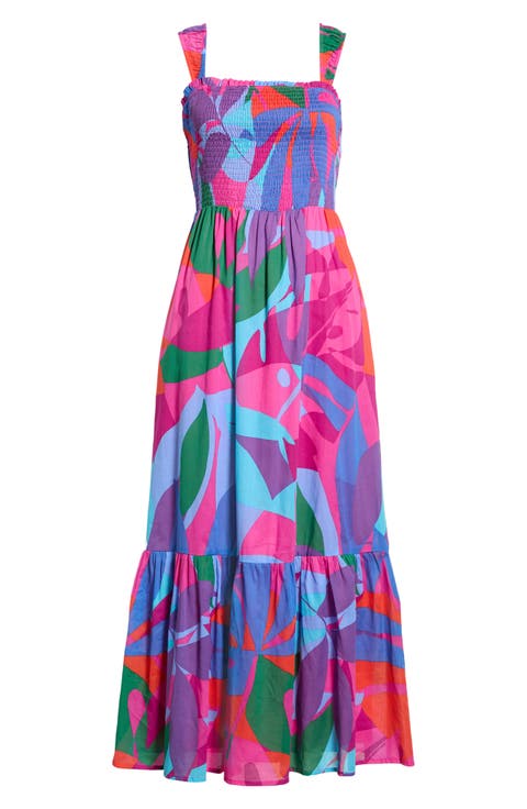 Vemmy Abstract Tayla Smocked Maxi Dress