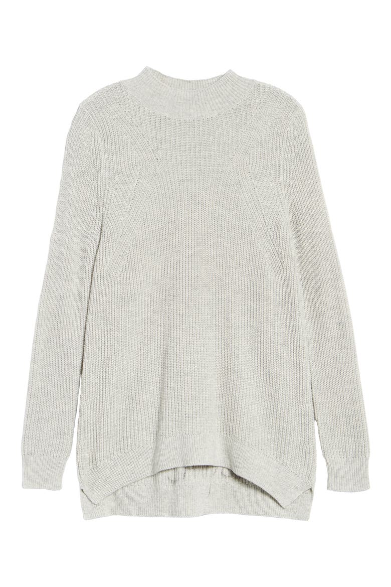 Mock Neck Tunic Sweater, Alternate, color, GREY PEARL HEATHER