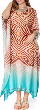 RANEES Print V-Neck Maxi Caftan