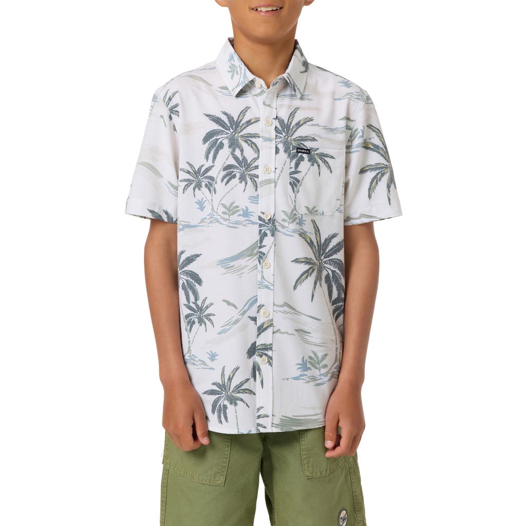 O'neill Kids' Upf Slub Standard Woven Short Sleeve Button-up Shirt In White
