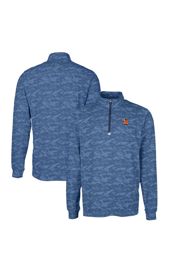 Men's Cutter & Buck Navy Syracuse Orange Big & Tall Traverse Camo Print Stretch Quarter-Zip DryTec Top, Main, color, Navy