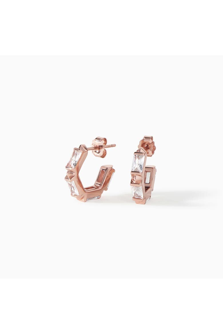 The Claire Hoop Huggies Earrings, Main, color, Rose Gold White CZ