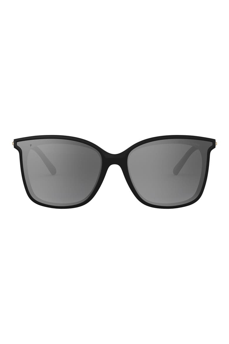 61mm Polarized Cat Eye Sunglasses, Main, color, BLACK/ GREY GRAD MIRR