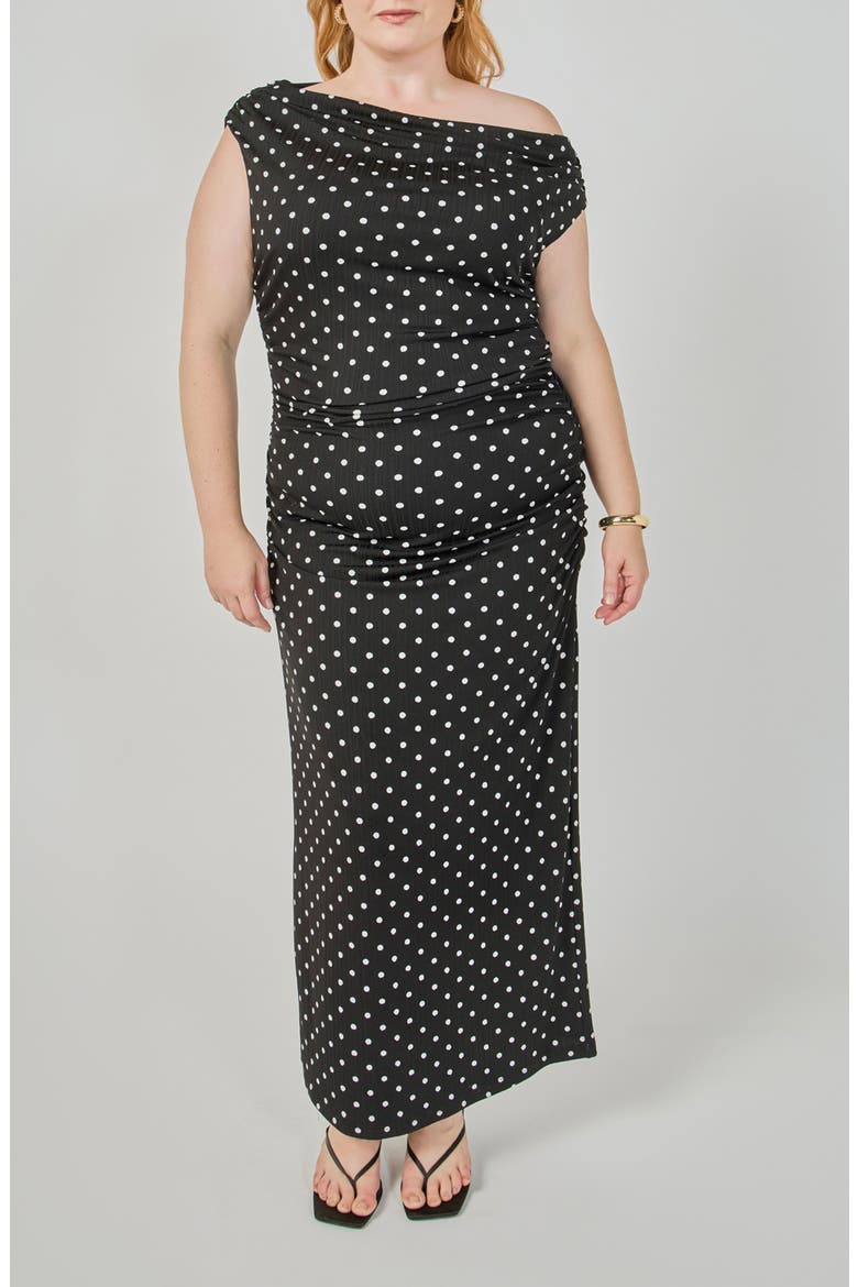 Asymmetrical Polka Dot Midi Dress, Main, color, BLACK/ WHITE DOT