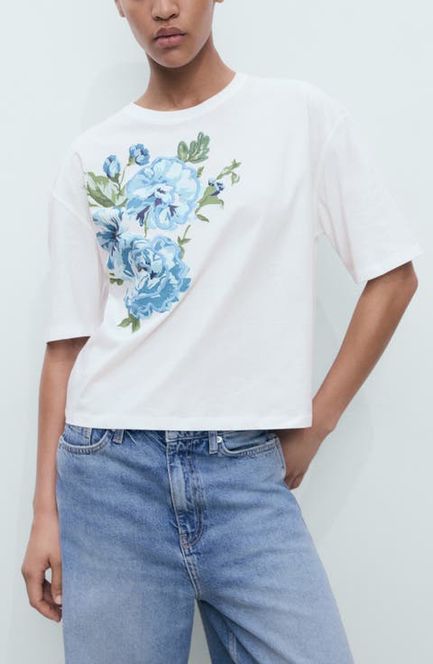 Floral Print Cotton T-Shirt