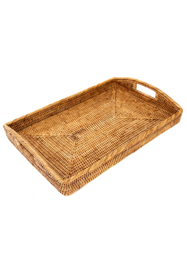 Artifacts Rattan Rectangular Serving Tray With High Handles, Alternate, color, Honey Brown