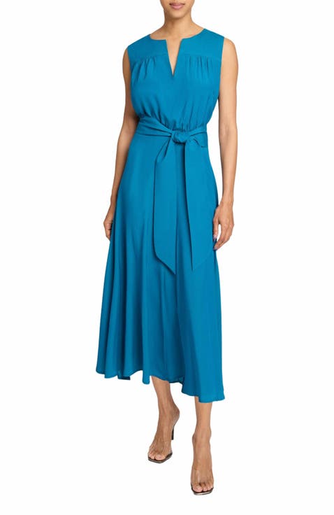 MIRA Sleeveless Midi Dress with Hi-Lo Hemline in Silk Crepe de Chine
