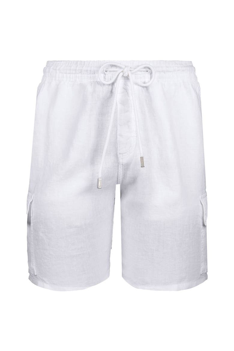 Men's Linen Bermuda Cargo Pockets Shorts, Alternate, color, BLANC