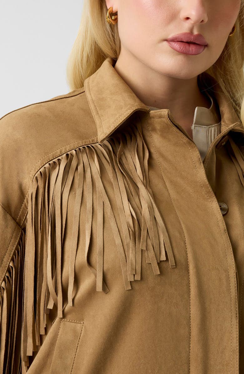 GUESS Ibby Faux Suede Fringe Jacket, Alternate, color, Brown