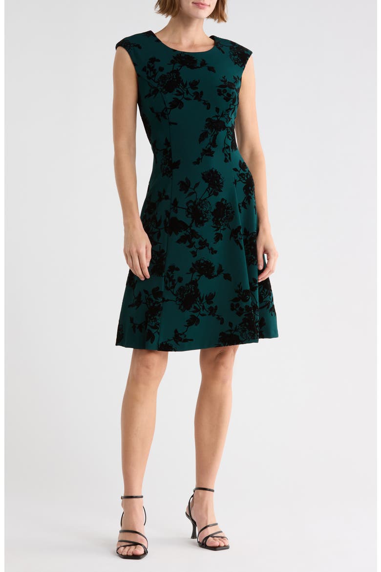 Flocked Crepe A-Line Dress, Main, color, PINE