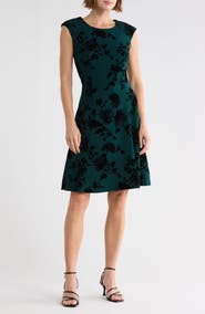 Connected Apparel Flocked Crepe A-Line Dress