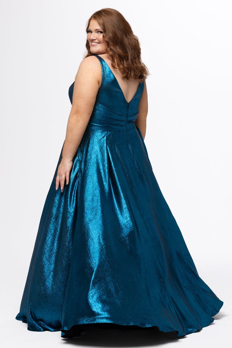 Plus Size Metallic A-Line Prom Dress with Pockets, Alternate, color, Electric Blue