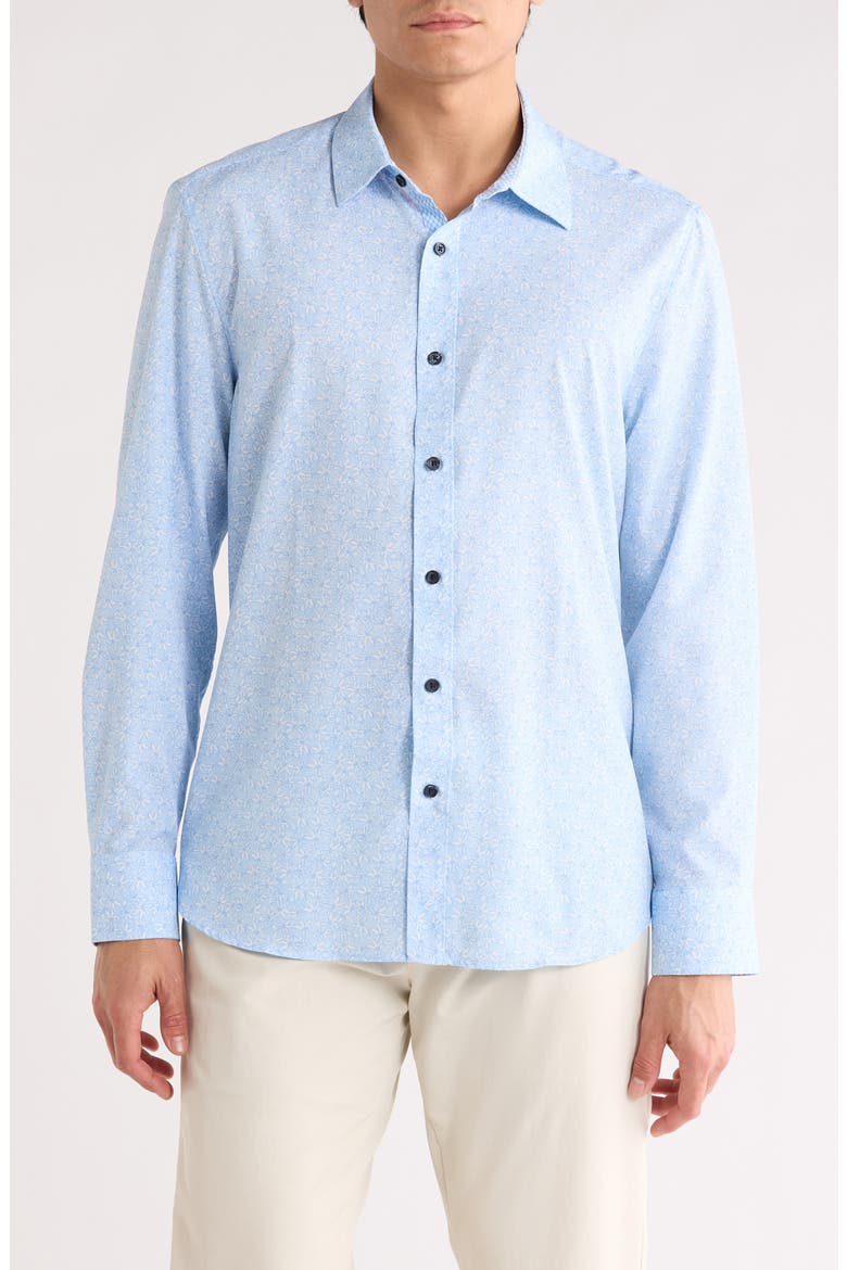 Slim Fit Abstract Floral Stretch Button-Up Shirt, Main, color, LIGHT BLUE