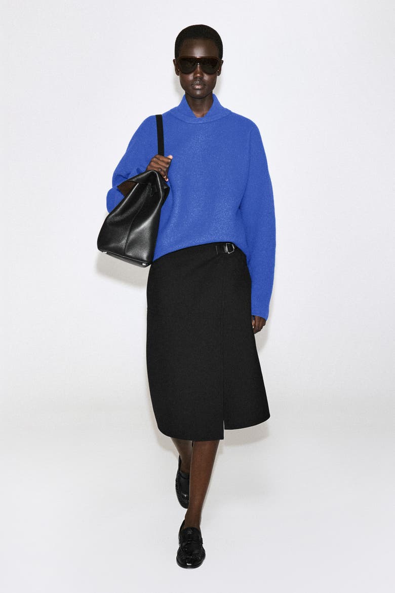 Layered-collar Boiled Wool Sweater, Alternate, color, BLUE