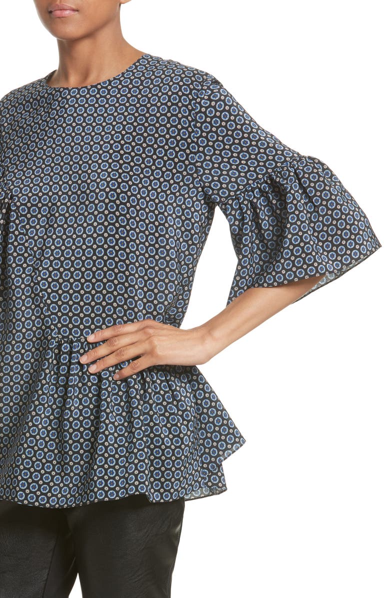 Stella McCartney Windsor Print Silk Ruffle Blouse, Alternate, color, 