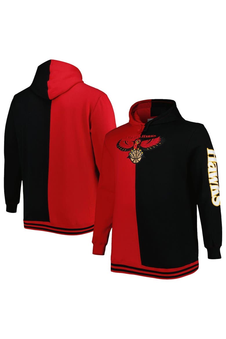 Men's Mitchell & Ness Red/Black Atlanta Hawks Big & Tall Hardwood Classics Split Pullover Hoodie, Main, color, Red