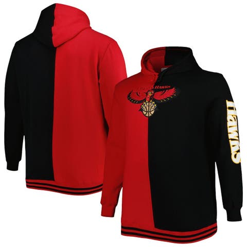 Men's Mitchell & Ness Red/Black Atlanta Hawks Big & Tall Hardwood Classics Split Pullover Hoodie