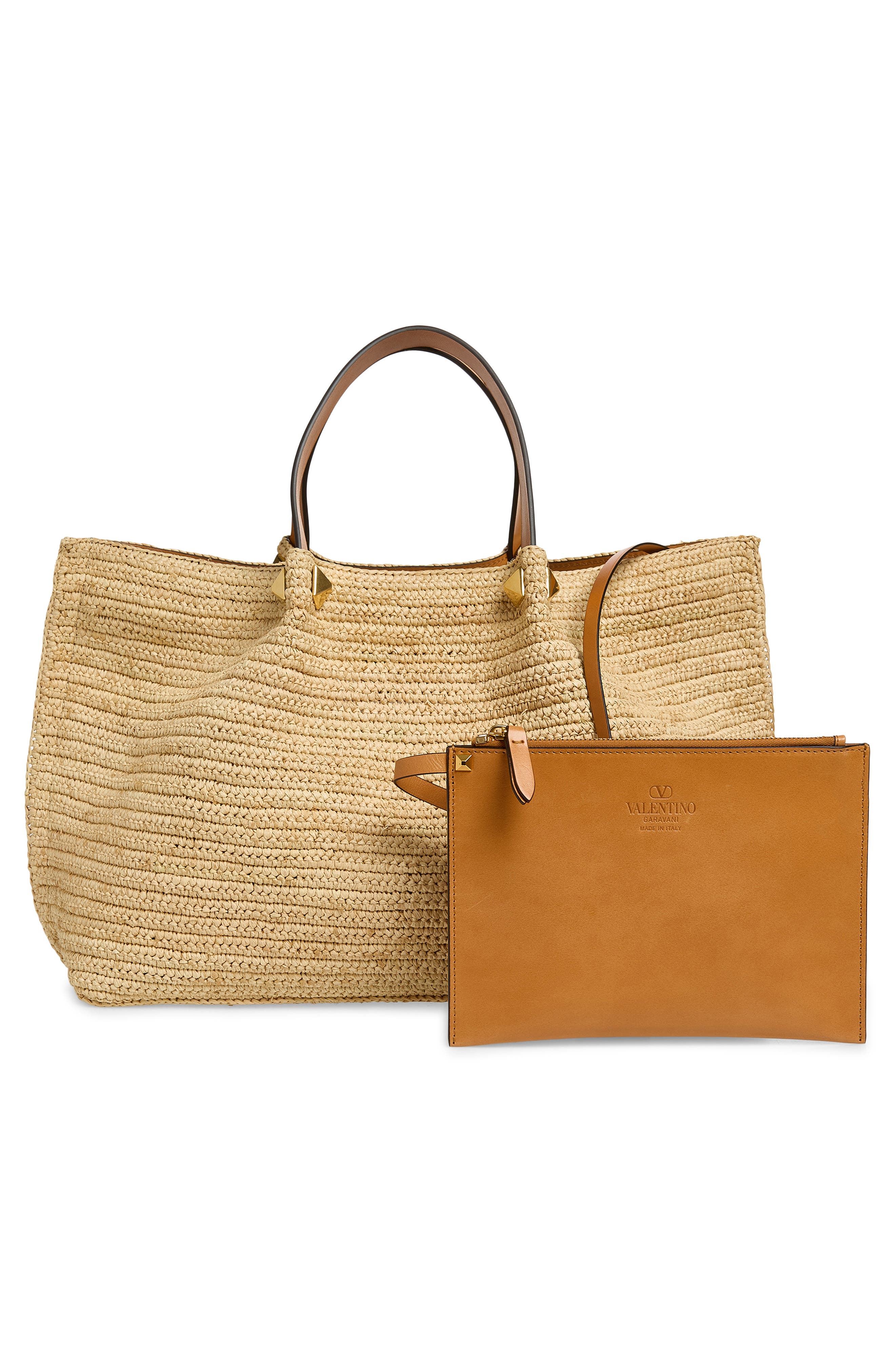 Valentino Garavani Medium VLOGO Signature Raffia Crochet Tote, Alternate, color, Natural
