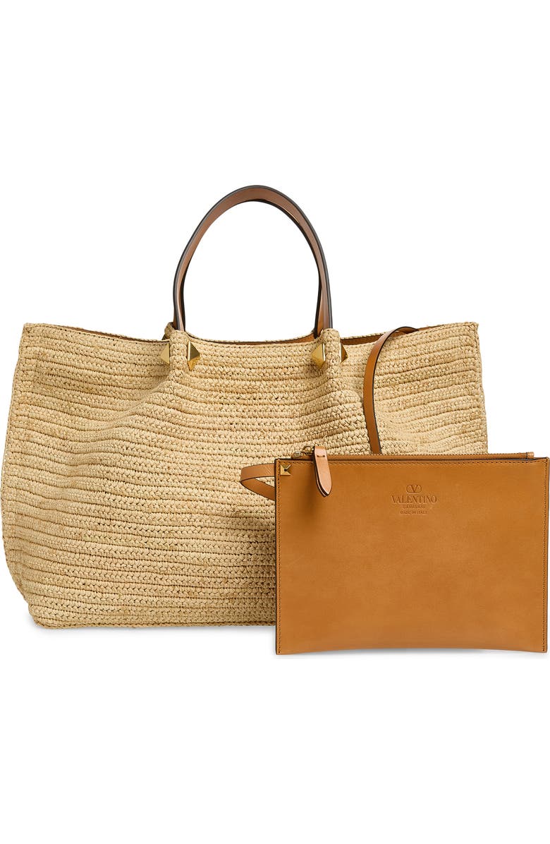 Valentino Garavani Medium VLOGO Signature Raffia Crochet Tote, Alternate, color, Natural