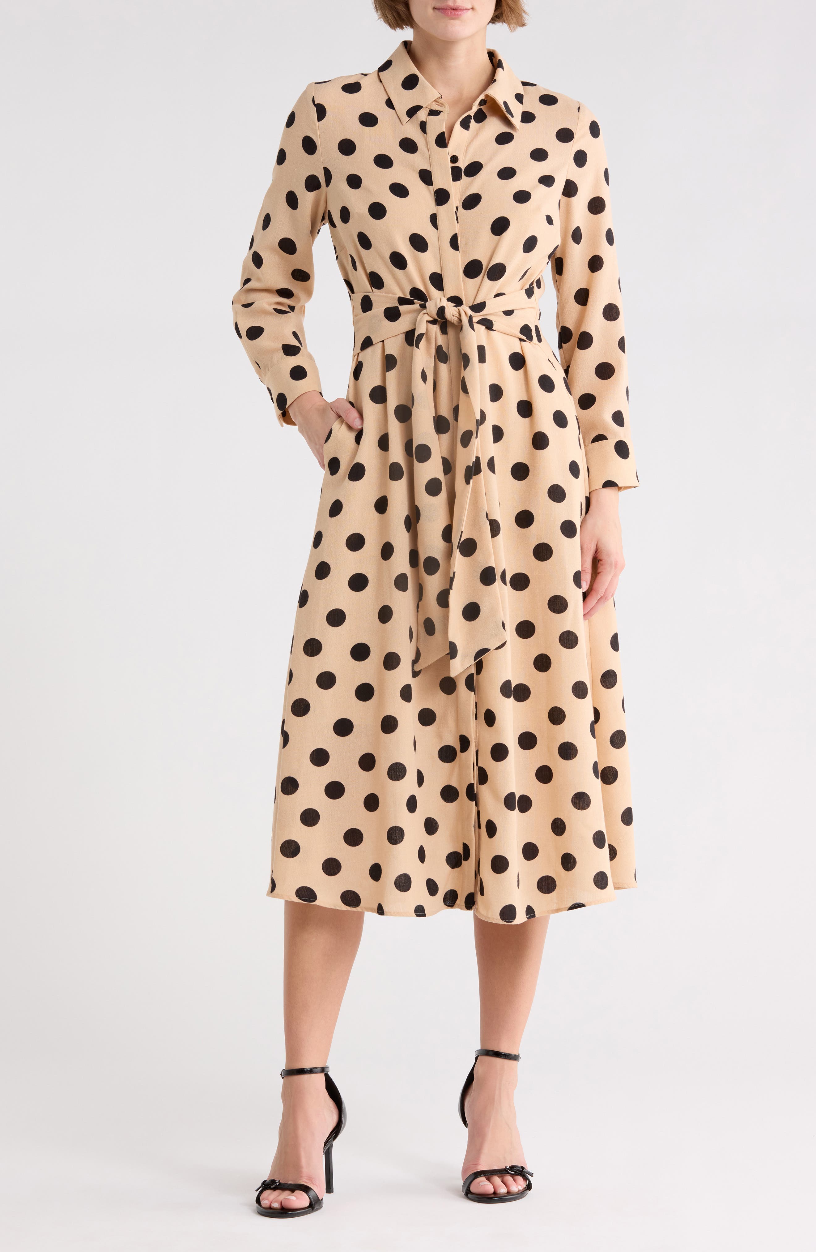 Julia Jordan Long Sleeve Button-Up Midi Dress