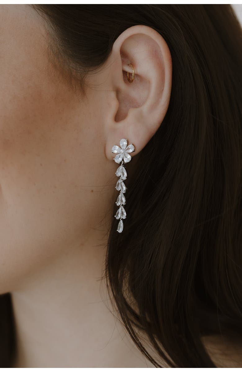 Untamed Petals Devotion Crystal Drop Earrings, Alternate, color, Silver