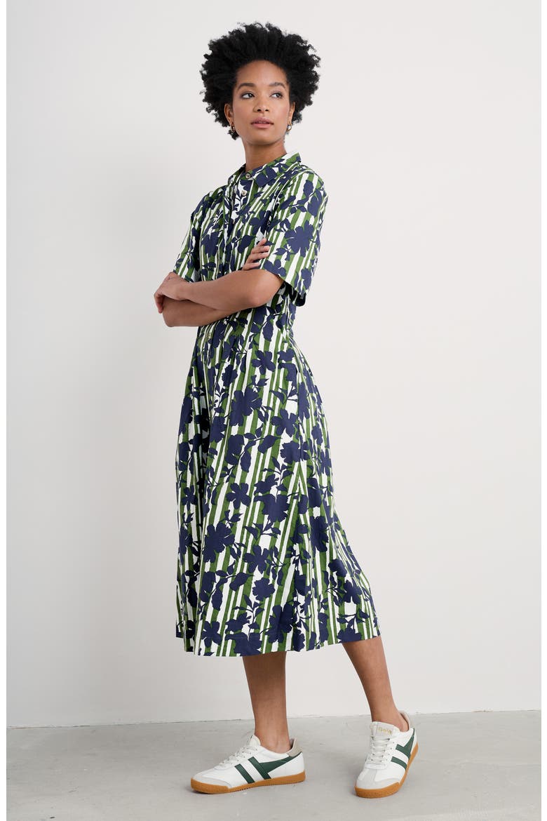 Wild Liquorice Organic Cotton Midi Shirtdress, Alternate, color, CAMELLIA STRIPE FOREST GREEN