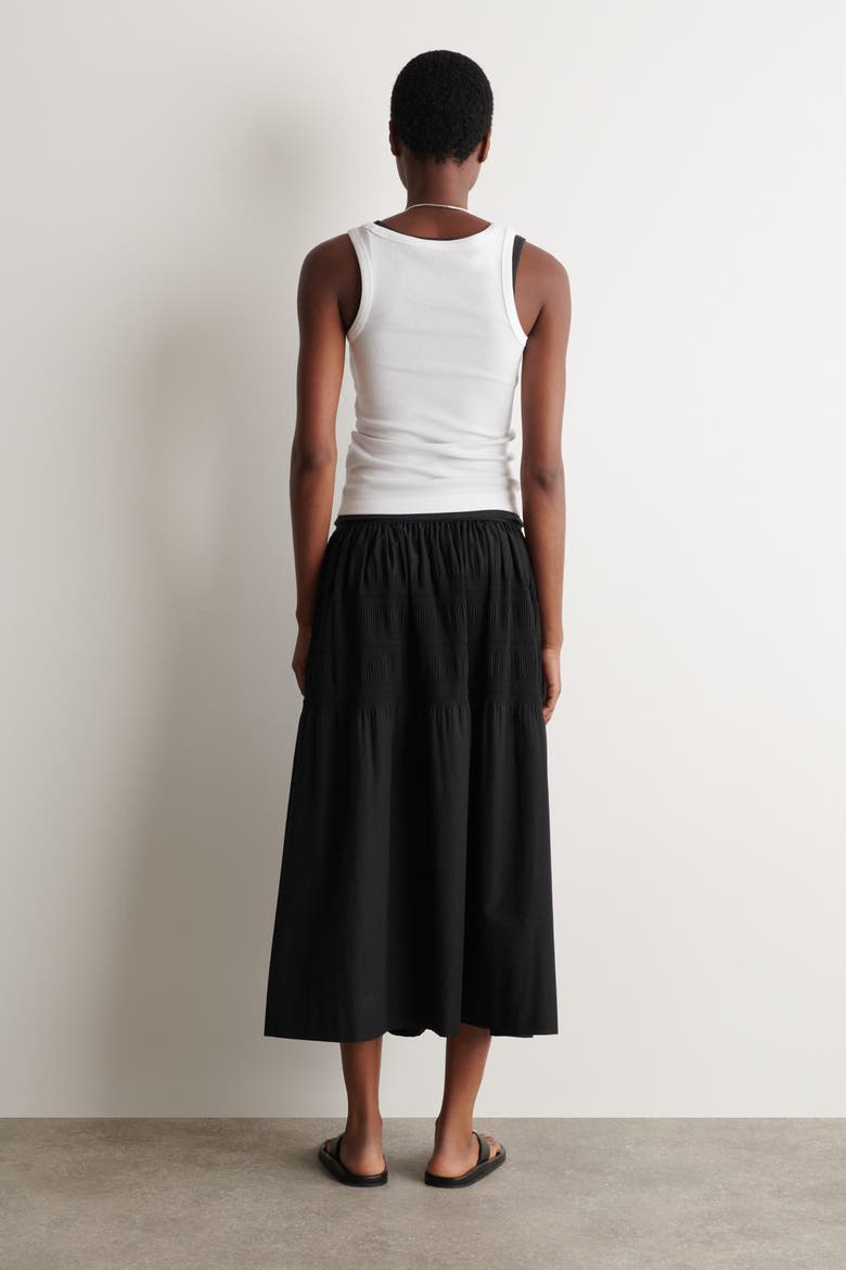 Tiered Gathered Midi Skirt, Alternate, color, BLACK