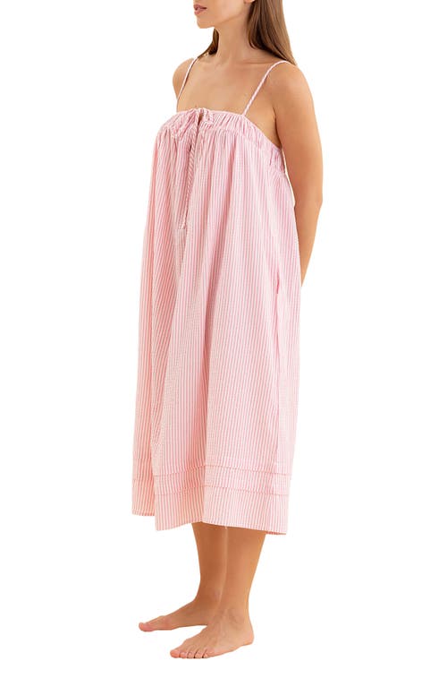 Papinelle Sabine Seersucker Stripe Maxi Nightgown In Wild Rose