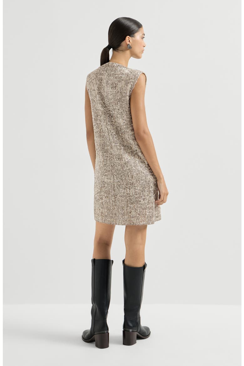 Dazzling craquelé embroidery dress in mohair and wool, Alternate, color, Silver