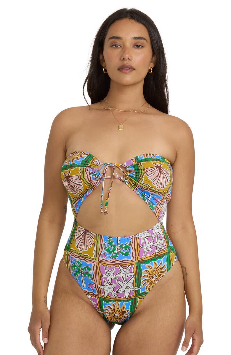 Billabong Heat Dream Andrew Cutout One-Piece Swimsuit, Alternate, color, Multi Blue