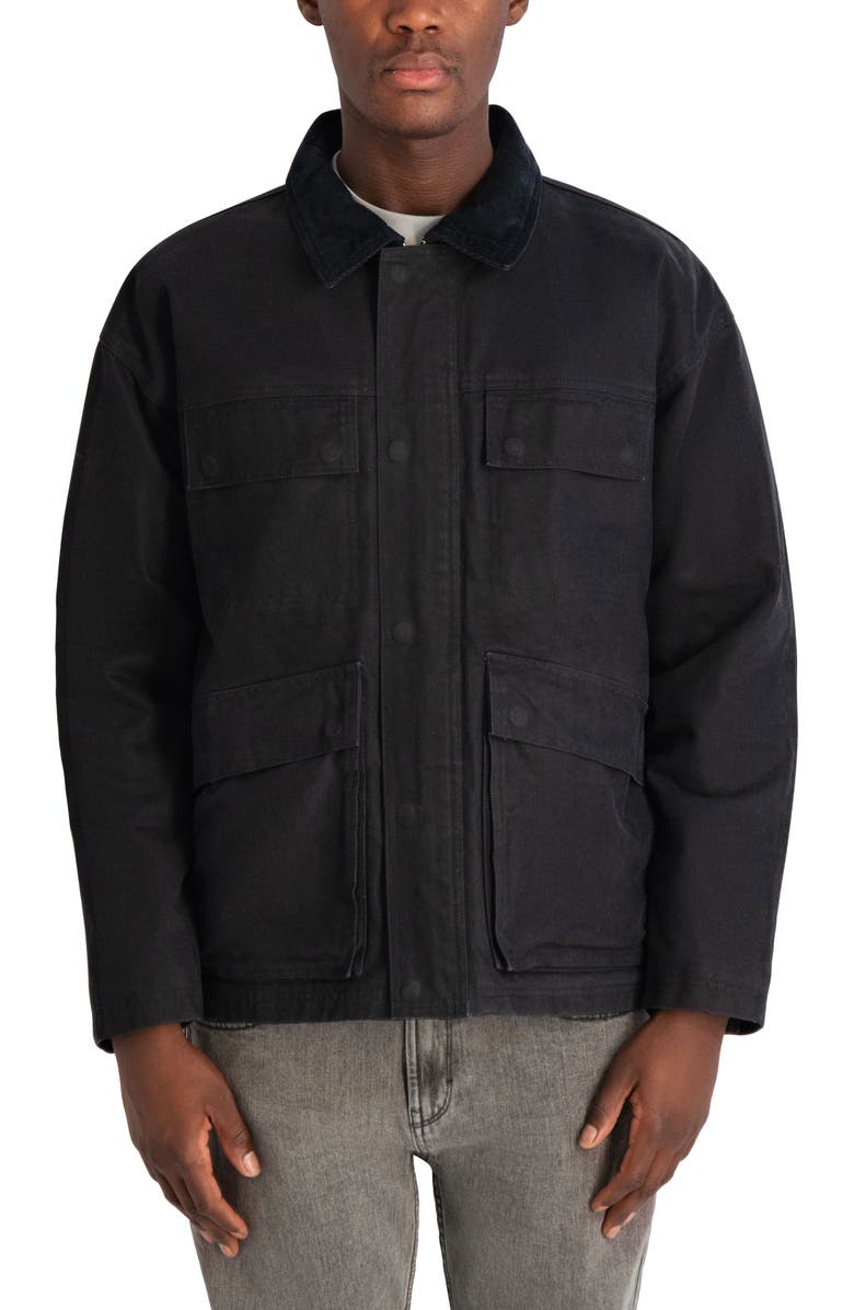 KARL LAGERFELD Waxed Cotton Jacket with Corduroy Collar, Main, color, Black