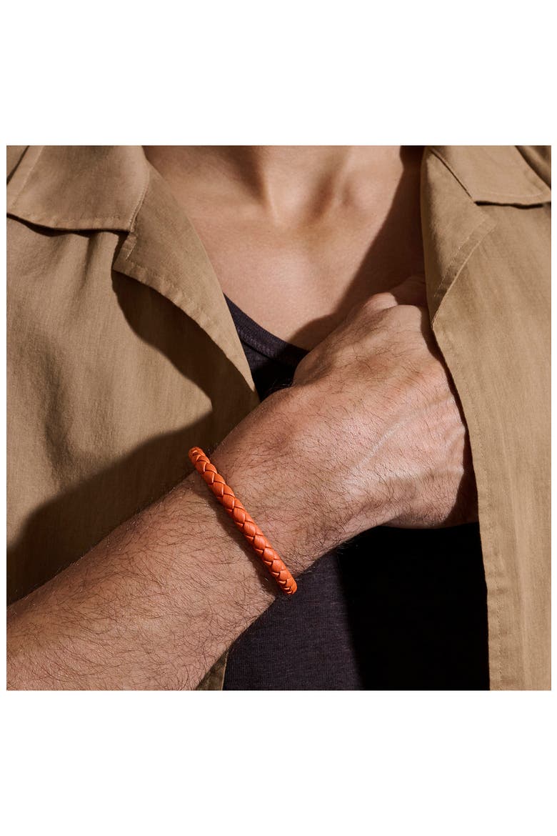 Woven Leather Bracelet, Alternate, color, SILVER/ ORANGE