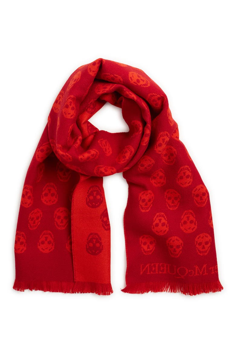 Alexander McQueen Biker Skull Wool Scarf, Main, color, RED BORDEAUX