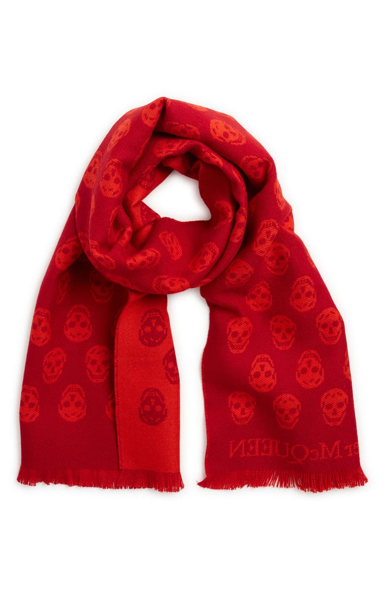 McQueen Alexander McQueen Biker Skull Wool Scarf, Main, color,