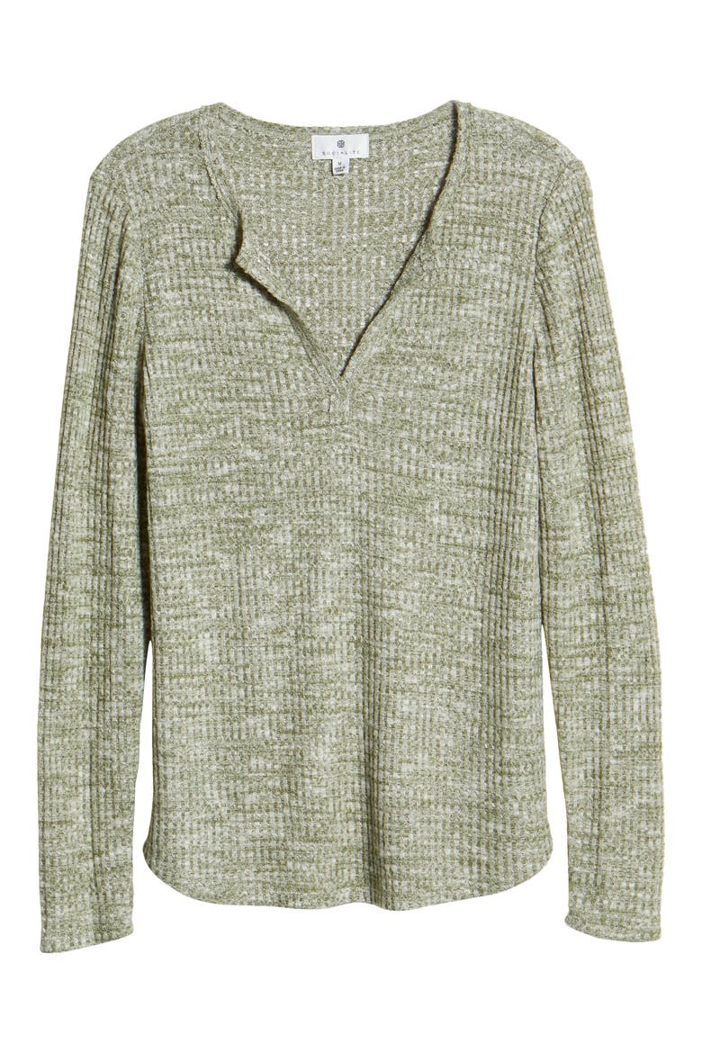 Long Sleeve Thermal Henley Top, Alternate, color, OLIVE