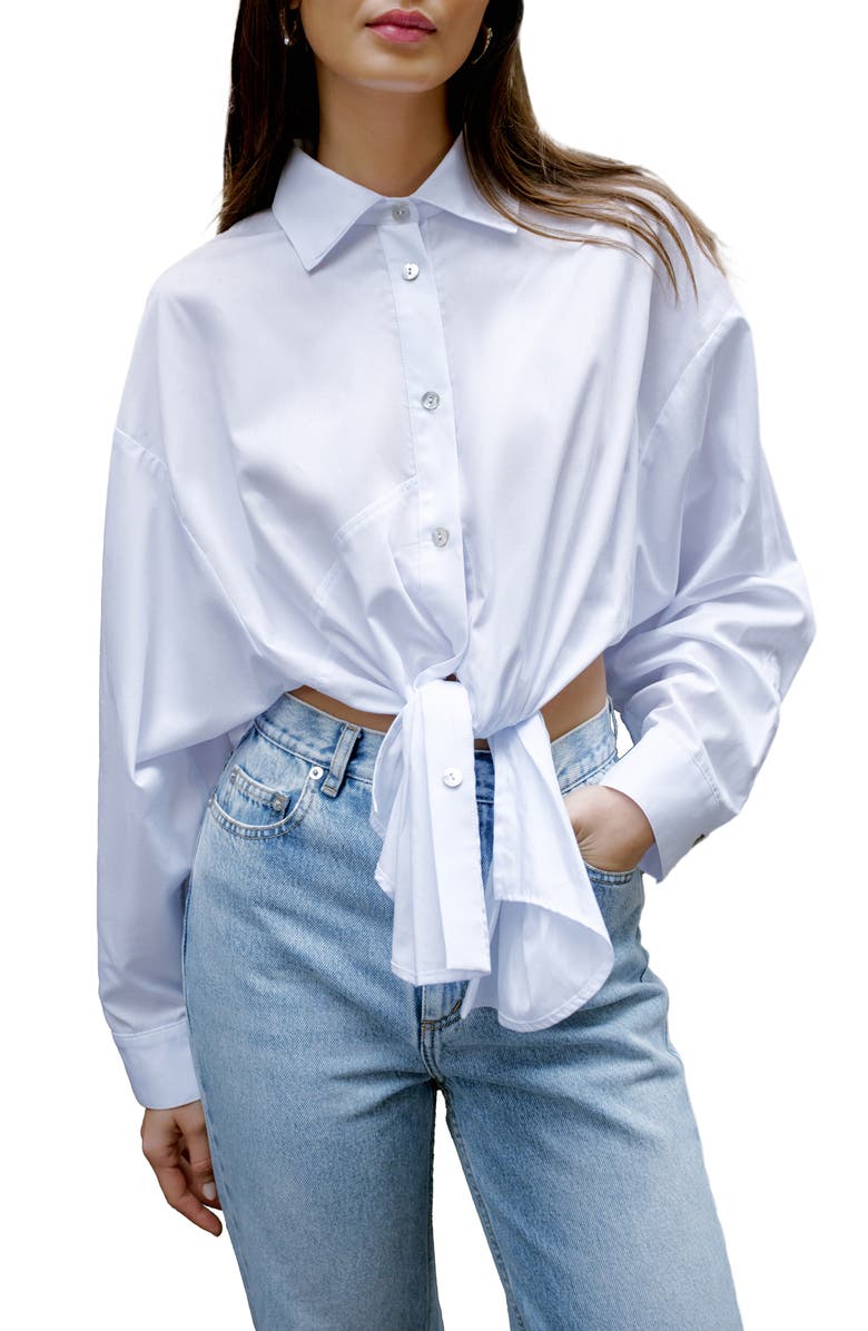 Marcella Ezra High-Low Cotton Button-Up Shirt, Alternate, color, 