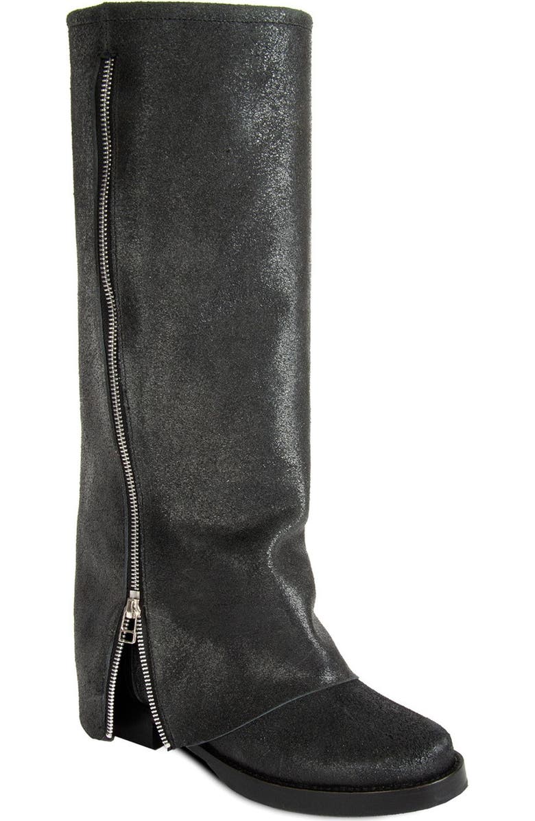 URBNKICKS "CUFF" Leather Biker Boot, Main, color, Black