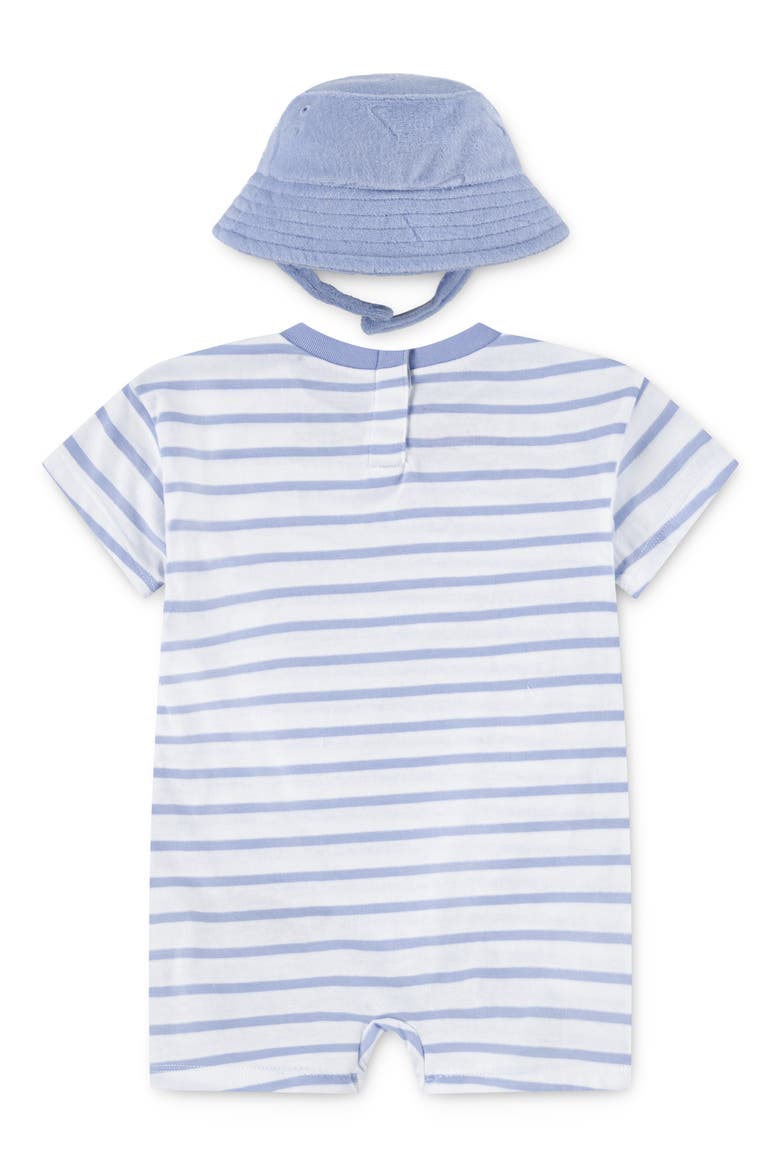 Stripe Romper & Bucket Hat Set, Alternate, color, COBALT BLISS