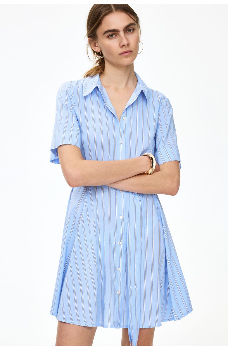 H&M Tie-belt Shirt Dress, Alternate, color, Light Blue/Striped