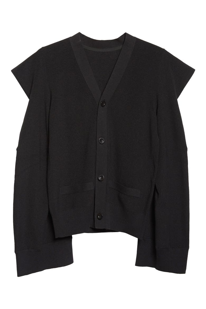 Rib V-Neck Cardigan, Alternate, color, BLACK