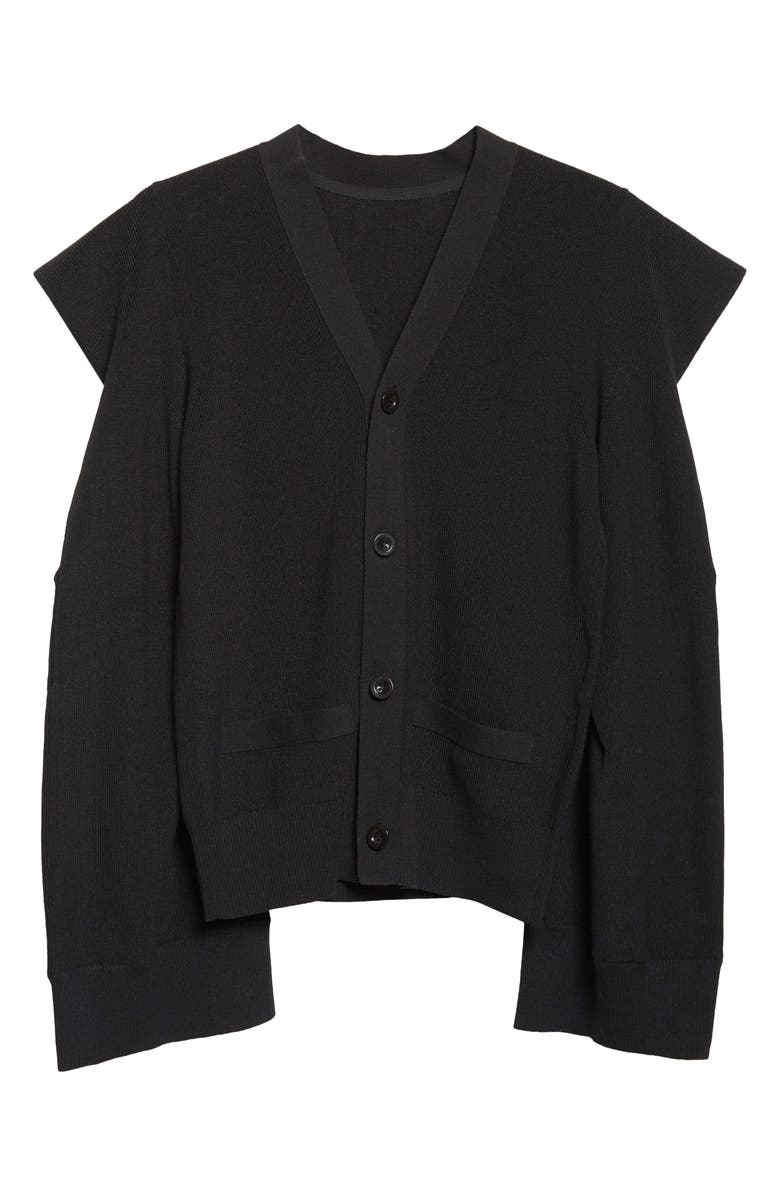 Sacai Rib V-Neck Cardigan, Main, color, Black