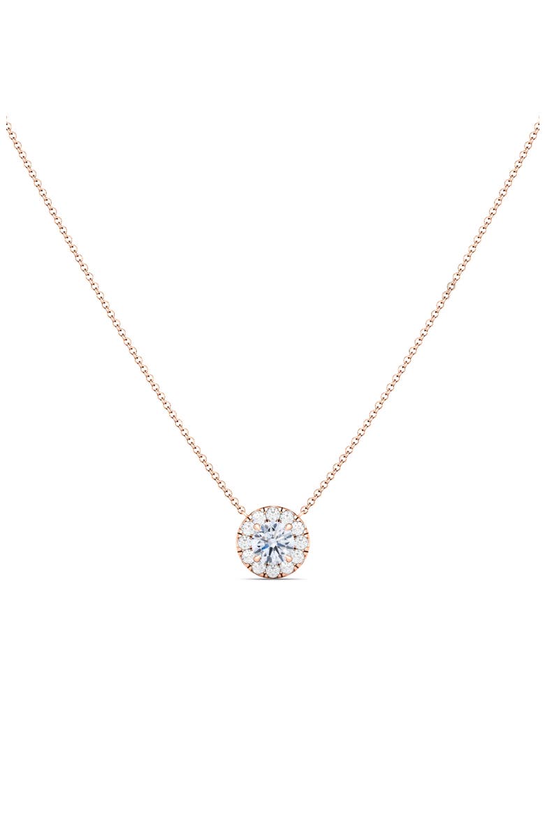 Round Brilliant Halo Lab Created Diamond Pendant Necklace, Main, color, 18K ROSE GOLD
